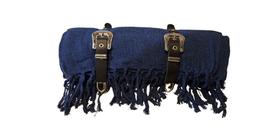 Manta peruana com cinta de couro izzy amiel -azul marinho