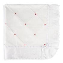 Manta Piquet com Bordado Inglês - Branco e Vermelho Manta Piquet com Bordado Inglês - Branco e Vermelho