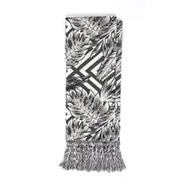 Manta Rústica para Sofá Folhagem Geométrico Preto e Branco