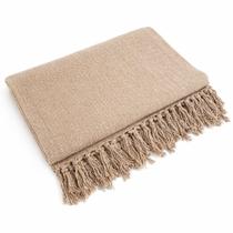 Manta Sofá Algodão Artesanal 2,40x1,80 Caramelo Mesclado Franjas à Mão