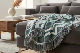 Manta Sofá Jacquard Rústico Dupla Face Verde e Cinza 1,80x1,40m Poly Algodão