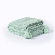 Manta Sofa Sala Cama Queen Tricot Pompom 230X90 Verde Menta