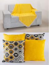 Manta Sofá Xale Decorativo 1,50mx1.50 + 4 almofadas cheias Amarelo - CasaHome