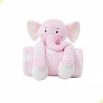 Manta soft de elefante c/ urcinho pelúcia rosa