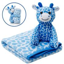 Manta Soft Pelúcia Girafa Cobertor Antialérgico Bebê Azul