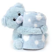 Manta Soft Ursinho De Pelúcia Azul Cobertor Naninha Do Bebe Recém Nascido - Loani