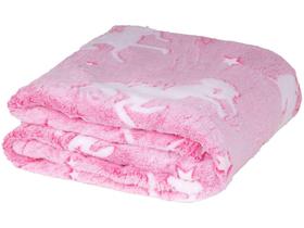 Manta Solteiro Brilha no Escuro de Microfibra Jolitex Unicórnio Rosa Mescla