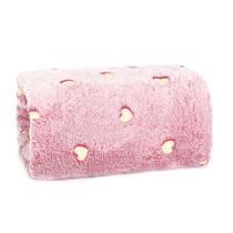Manta solteiro flannel efeito bordada - coração rosa