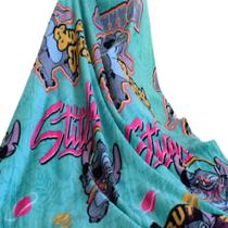 Manta solteiro fun disney c/ cinta stitch azul/cd
