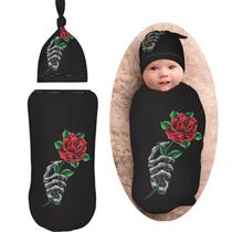 Manta Swaddle AuHomea Skeleton Hand Segurando Rose Newborn