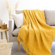 Manta Xale para sofá / cama 1,5x2,2m AMARELO tear artesanal decorativa protetora