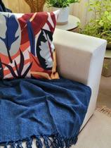 Manta Xale para sofá / cama 1,5x2,2m AZUL MARINHO tear artesanal decorativa protetora