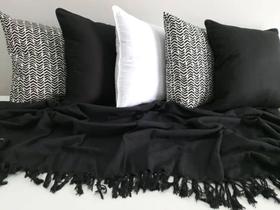 Manta Xale para sofá / cama 1,5x2,2m PRETO tear artesanal decorativa protetora