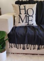 Manta Xale para sofá / cama 1,5x2,2m PRETO tear artesanal decorativa protetora - Entrefios
