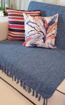 Manta Xale para sofá / cama 1,8x2,2m AZUL JEANS tear artesanal protetora decorativa - Entrefios