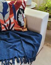 Manta Xale para sofá / cama 1,8x2,2m AZUL MARINHO tear artesanal protetora decorativa - Entrefios