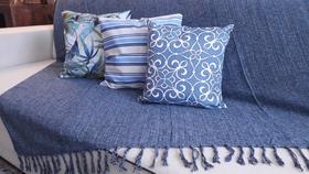 Manta Xale para sofá e cama 2,70x2,20m AZUL JEANS tear artesanal decorativa protetora gigante