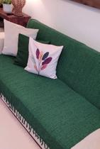 Manta Xale para sofá e cama 2,70x2,20m VERDE FOLHA tear decorativa protetora artesanal gigante - Entrefios