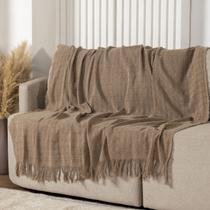 Manta Xalé para Sofá Malha 100% Algodão Decorativa com Franja 1,40m x 1,70m Avelã