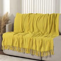 Manta Xalé para Sofá Malha 100% Algodão Decorativa com Franja 2,40m x 1,70m Amarelo Manta Xalé para Sofá Malha 100% Algodão Decorativa com Franja 2,40m x 1,70m Amarelo