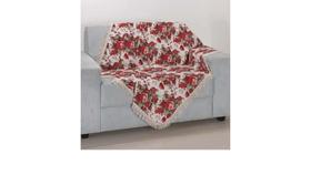 Manta Xale Para Sofá Sala Casa Luxo 1,40x1,40m Floral Vermelho ( 49193 )