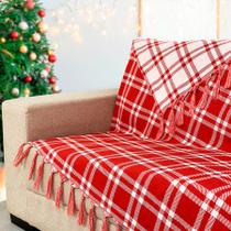 Manta Xale para Sofá Xadrez Vermelho Natal Natalina Dupla Face