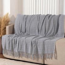 Manta Xale Rubi 2,40m X 1,70m Com Franja Para Sofá Cama 100% Algodão 01 Peça - Cinza