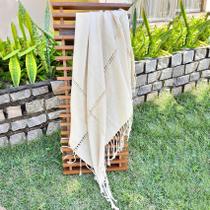 Manta Xale Xadrez Trançada Algodão Off White