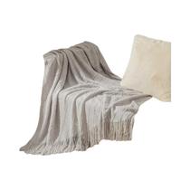 Mantas De Tricô Nórdicas Oversized Em Cinza Creme Com Franjas, Cobertores Vintage De Luxo Para Cama