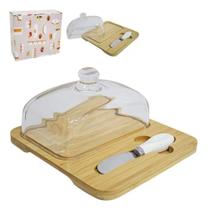 Mantegueira de vidro com base em bambu+espatula Mantegueira de vidro com base em bambu+espatula