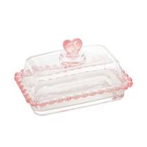 Manteigueira Com Tampa de Cristal Coração Borda Rosa 17x10,5x10cm Lyor