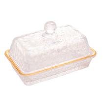 Manteigueira com Tampa de Cristal Martelado Petra Fio de Ouro 17cm