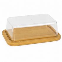 Manteigueira com Tampa Transparente e Base de Bambu 19x13x6cm