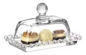 Manteigueira De Cristal Com Perolas 14x9x8cm Com Tampa Luxo