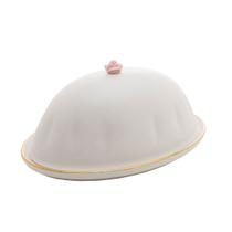 Manteigueira de Porcelana Borda Dourada Flower 16x10x9cm Manteigueira de Porcelana Borda Dourada Flower 16x10x9cm
