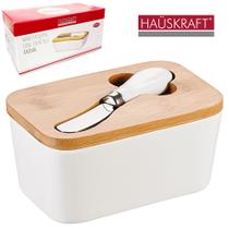 Manteigueira De Porcelana Com Espátula + Tampa De Bambu Casual Hauskraft 400ml 15x8,5x7cm