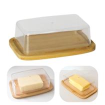 Manteigueira e Porta Frios Individual em Bambu Tampa Acrílica Mesa Posta Elegante Lyor