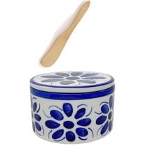 Manteigueira Francesa Pintada A Mao - Com Espatula De Bambu Manteigueira Francesa Pintada A Mao - Com Espatula De Bambu