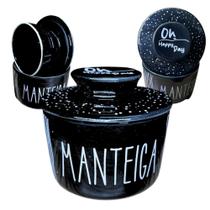 Manteigueira Francesa Preta Decorada Porcelana Mantém Cremosa