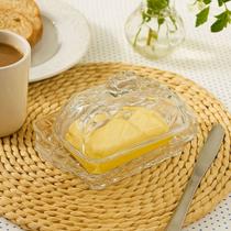 Manteigueira Grande em Vidro com Tampa Geometrico 17x7cm