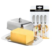 Manteigueira Inox Porta Margarina Com Tampa + Kit 4 Espátula Manteigueira Inox Porta Margarina Com Tampa + Kit 4 Espátula