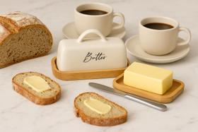 Manteigueira Off White Para Tablete de Metal e Bambu 400g