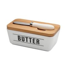 Manteigueira Porcelana Com Tampa Bambu Espátula Manhattan