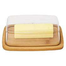 Manteigueira porta queijo queijeira acrílico recipiente utensílio em bambu profissional tampa plastico transparente