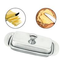 Manteigueira Retangular Funda Aço Inox com Tampa Prateada