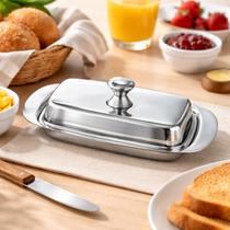 Manteigueira Retangular Funda Aço Inox com Tampa Prateada Manteigueira Retangular Funda Aço Inox com Tampa Prateada