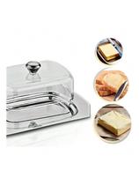 Manteigueira Retangular Inox Com Tampa Plástica Transparente