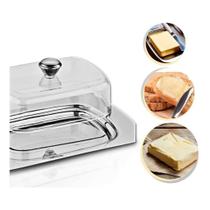 Manteigueira Retangular Inox Com Tampa Plástica Transparente