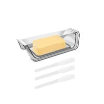 Manteigueira Tampa Transparente Espatula de Manteiga Kit 4un