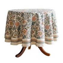 Mantel redondo ISAENNE diseño bohemio floral de lino, diámetro 170 cm